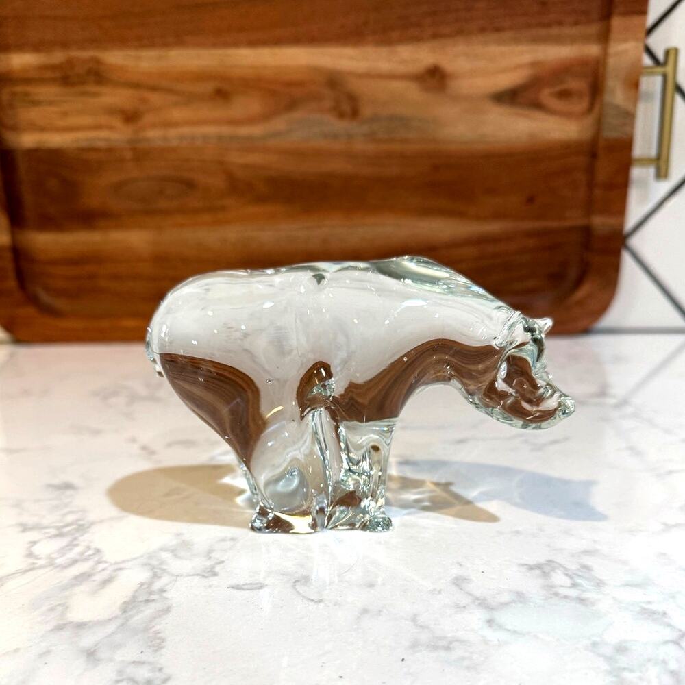 vintage art glass crystal polar bear sculpture smooth clear mid-century design